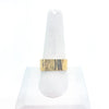 14k Gold Cross Pein Hammered Band by Judie Raiford on white ring display finger