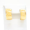 14k Gold Wedding Ring Hoop Earrings by Judie Raiford on white earring display stand