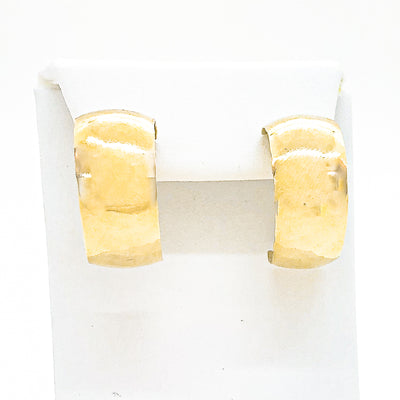 14k Gold Wedding Ring Hoop Earrings by Judie Raiford on white earring display stand