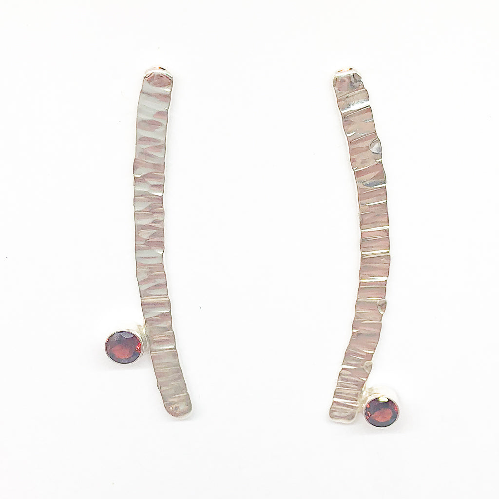 Sterling Short Arch Earrings with Garnet by Judie Raiford