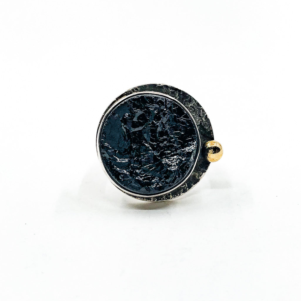 size 6 Sterling Natural Surface Tourmaline Ring with 14k Gold Ball by Judie Raiford