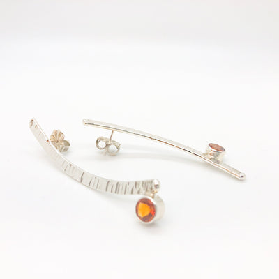 side angle view of Sterling Silver Long Arched Earrings with Citrine by Judie Raiford