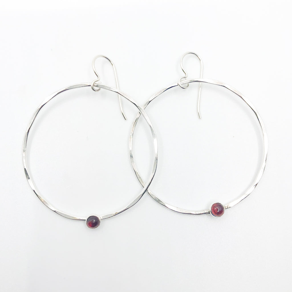 Sterling Orbit Earrings with garnet by Judie Raiford