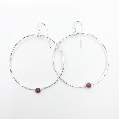 Sterling Orbit Earrings with garnet by Judie Raiford