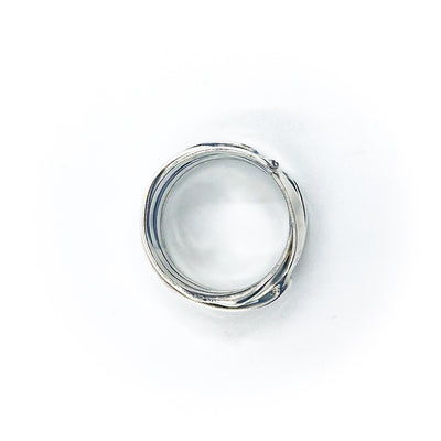 over top view of size 10.75 Men's Sterling Flattened Random Theory Ring by Judie Raiford