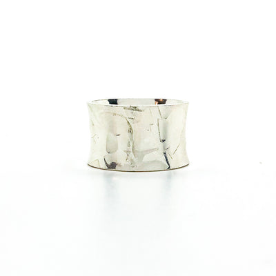 back side view of Sterling Anticlastic X Hammered Ring with 14k Ball by Judie Raiford