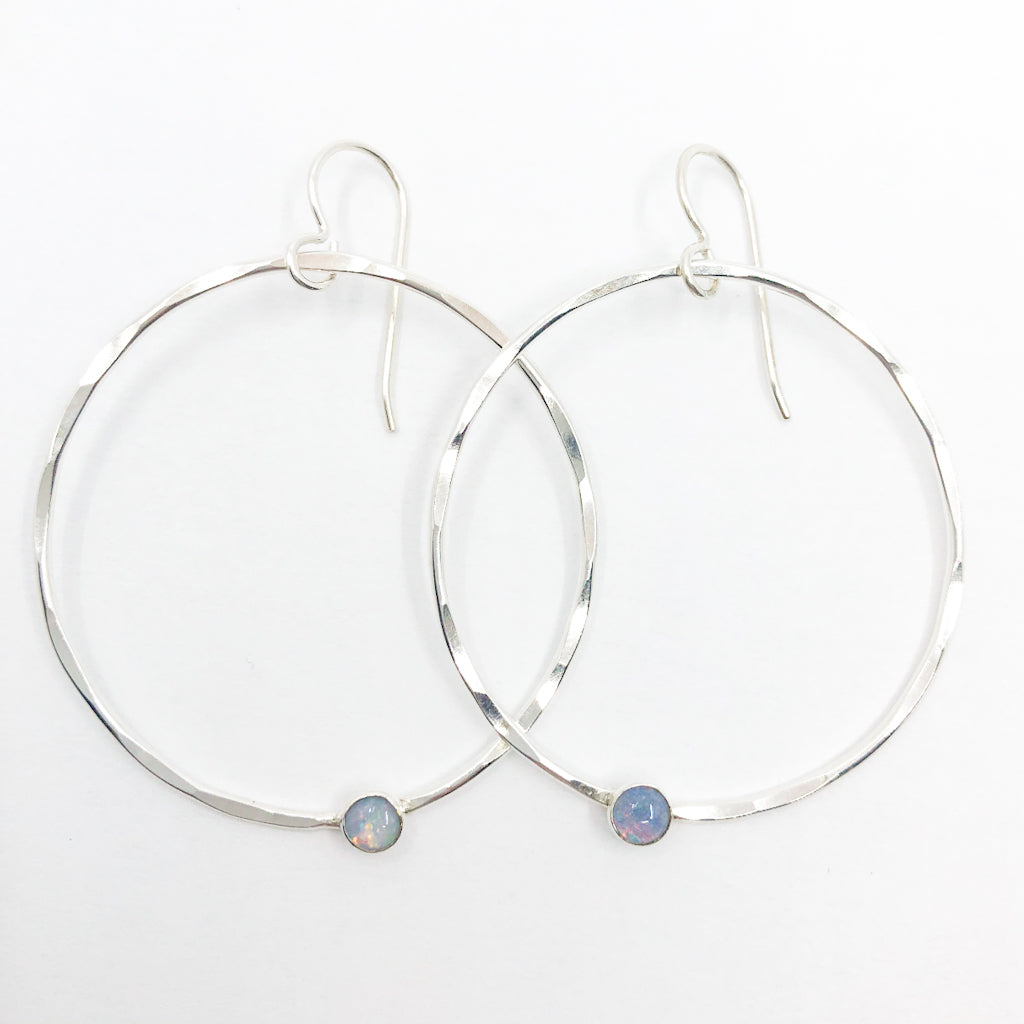 Sterling Orbit Earrings with opal by Judie Raiford