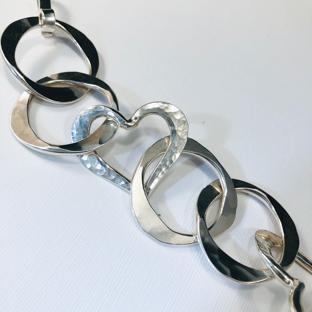 Sterling Extra Large Heart and Circle Bracelet