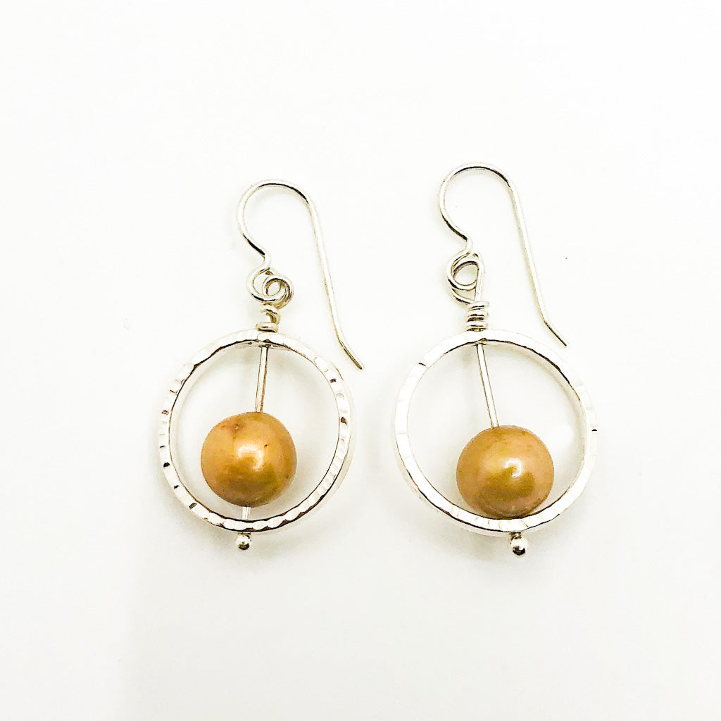 Sterling Not Naught Round Pearl Earrings with Champagne Pearls by Judie Raiford