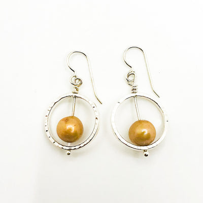 Sterling Not Naught Round Pearl Earrings with Champagne Pearls by Judie Raiford