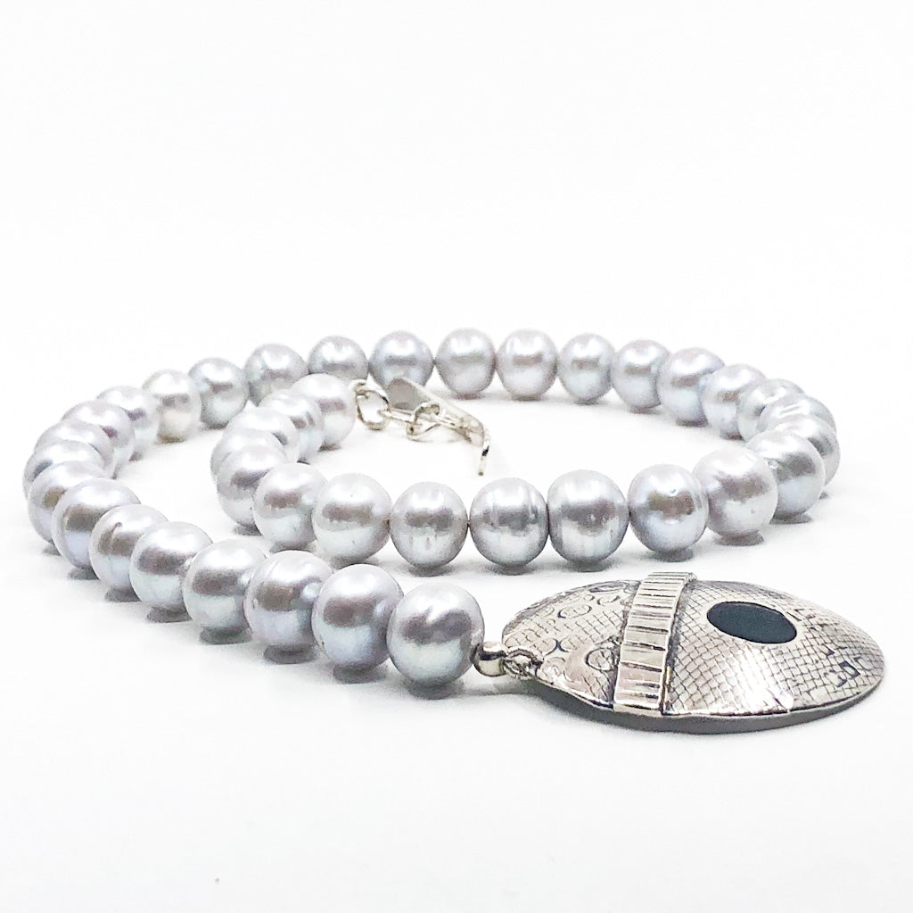 Sterling Layered Cupcake Necklace with Gray Baroque Pearls