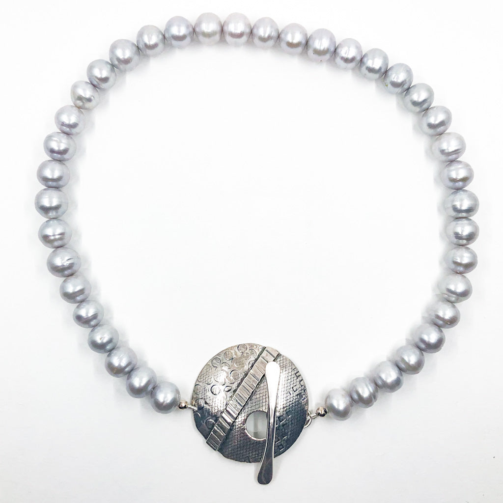 Sterling Layered Cupcake Necklace with Gray Baroque Pearls