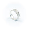 side angle view of size 11.25 Men's Sterling Mom's Hammer Cross Hatch Textured Ring by Judie Raiford