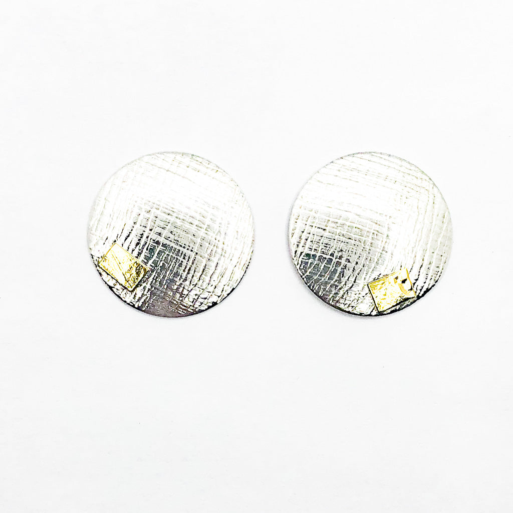 Sterling and 24k Textured Dome Earrings by Judie Raiford