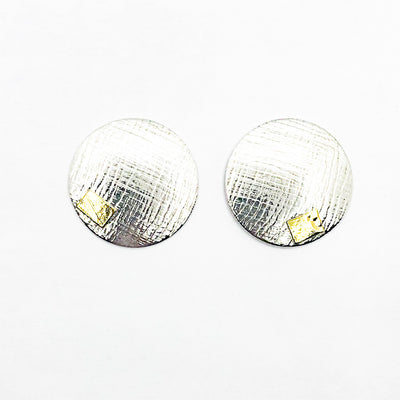 Sterling and 24k Textured Dome Earrings by Judie Raiford