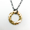 detail view of Oxidized Sterling & 14k Gold Filled Ball Pein Circle Necklace by Judie Raiford