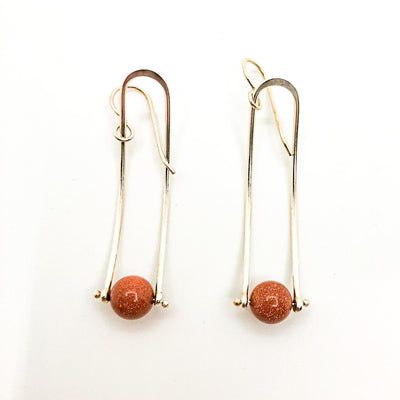 Long Brewish Earrings with Goldstone by Judie Raiford