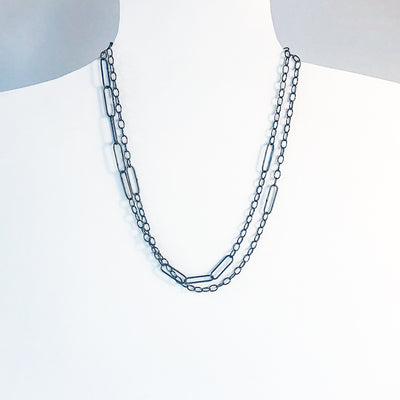 Oxidized Sterling Long Short Chain Necklace