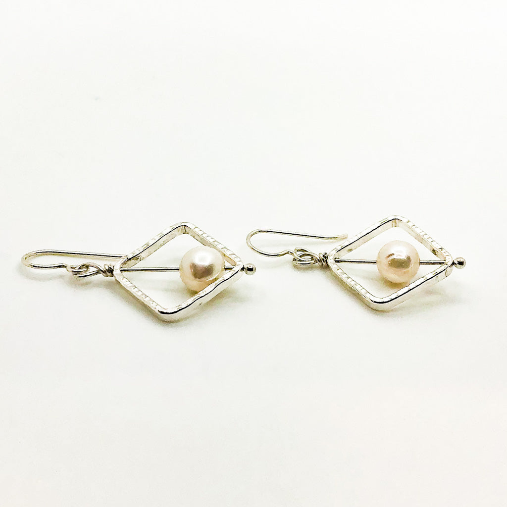 Sterling Not Naught Square Pearl Earrings