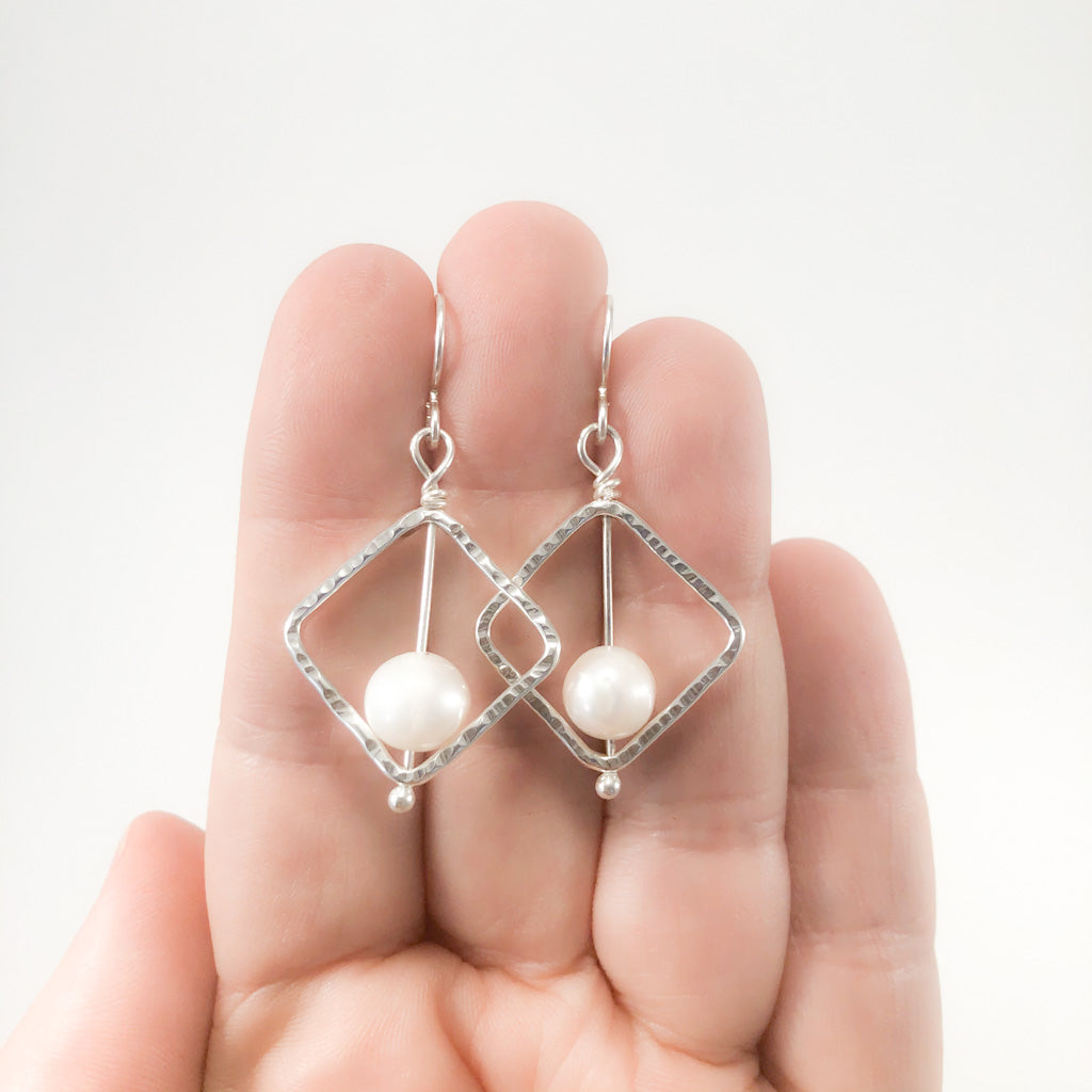 Sterling Not Naught Square Pearl Earrings