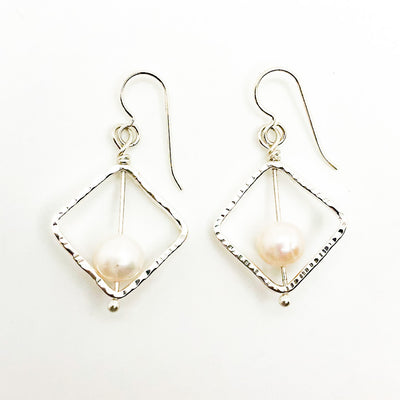 Sterling Not Naught Square Pearl Earrings
