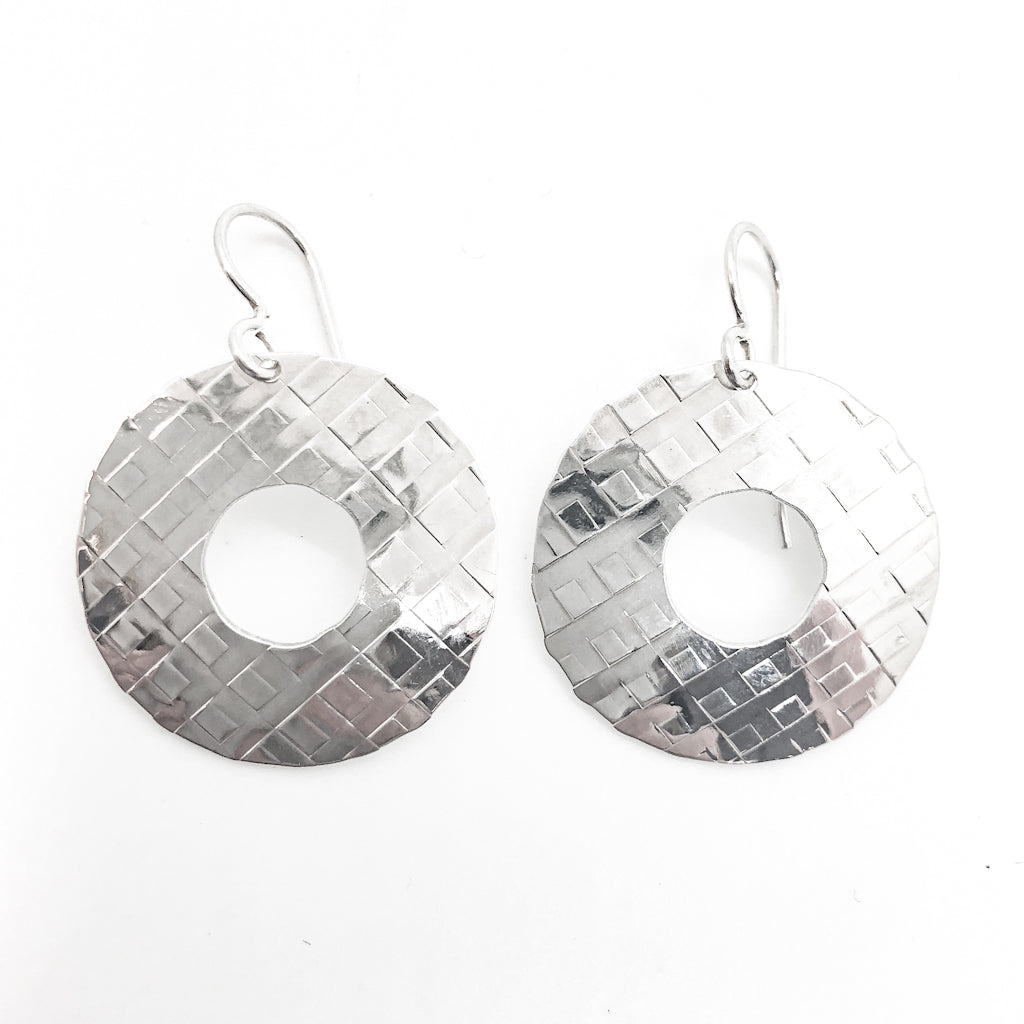 sterling silver Square Hammered Olive Earrings by Judie Raiford