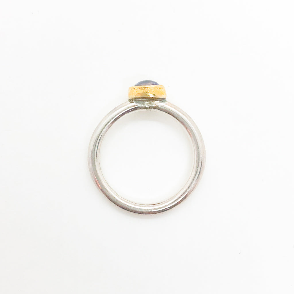 over top view of size 6.5 Round Iolite Ring by Judie Raiford
