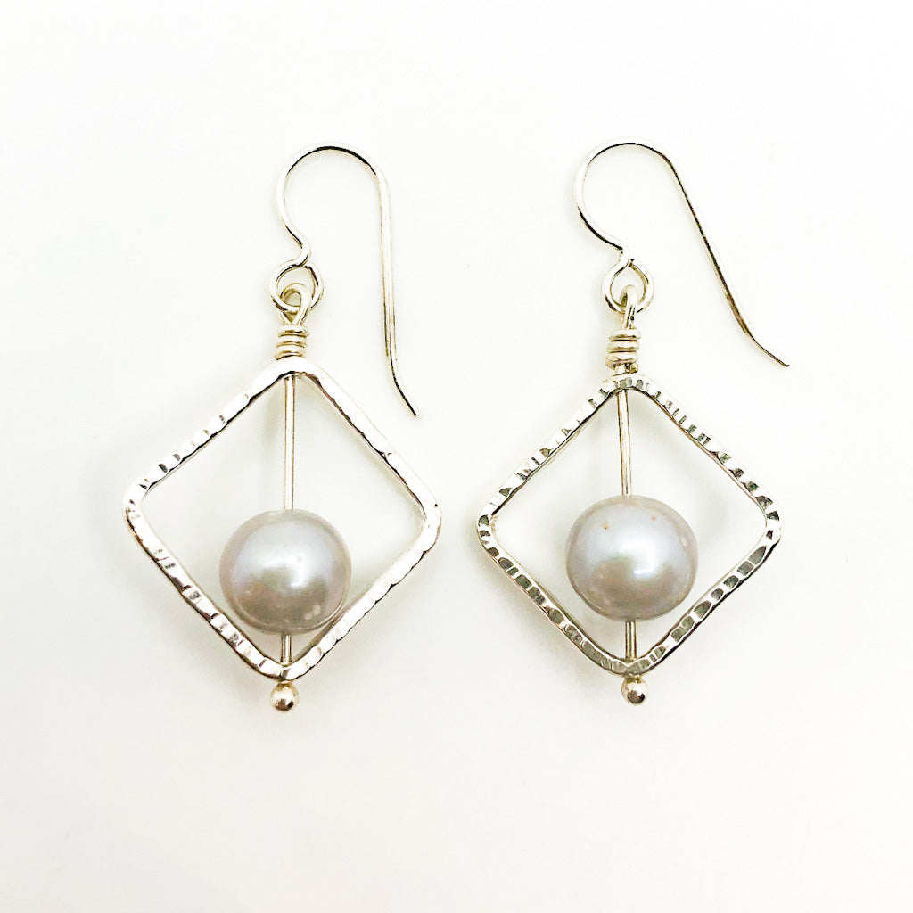 Sterling Not Naught Square Pearl Earrings