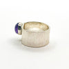 left side view of size 6.5 Sterling Cross Pein Hammered Ring with Amethyst by Judie Raiford
