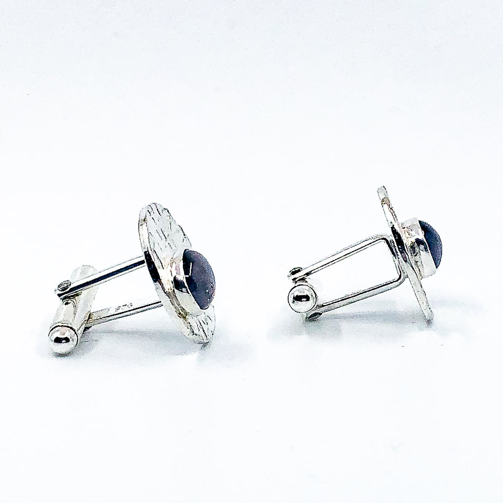Sterling Circle Cuff Links with Garnet