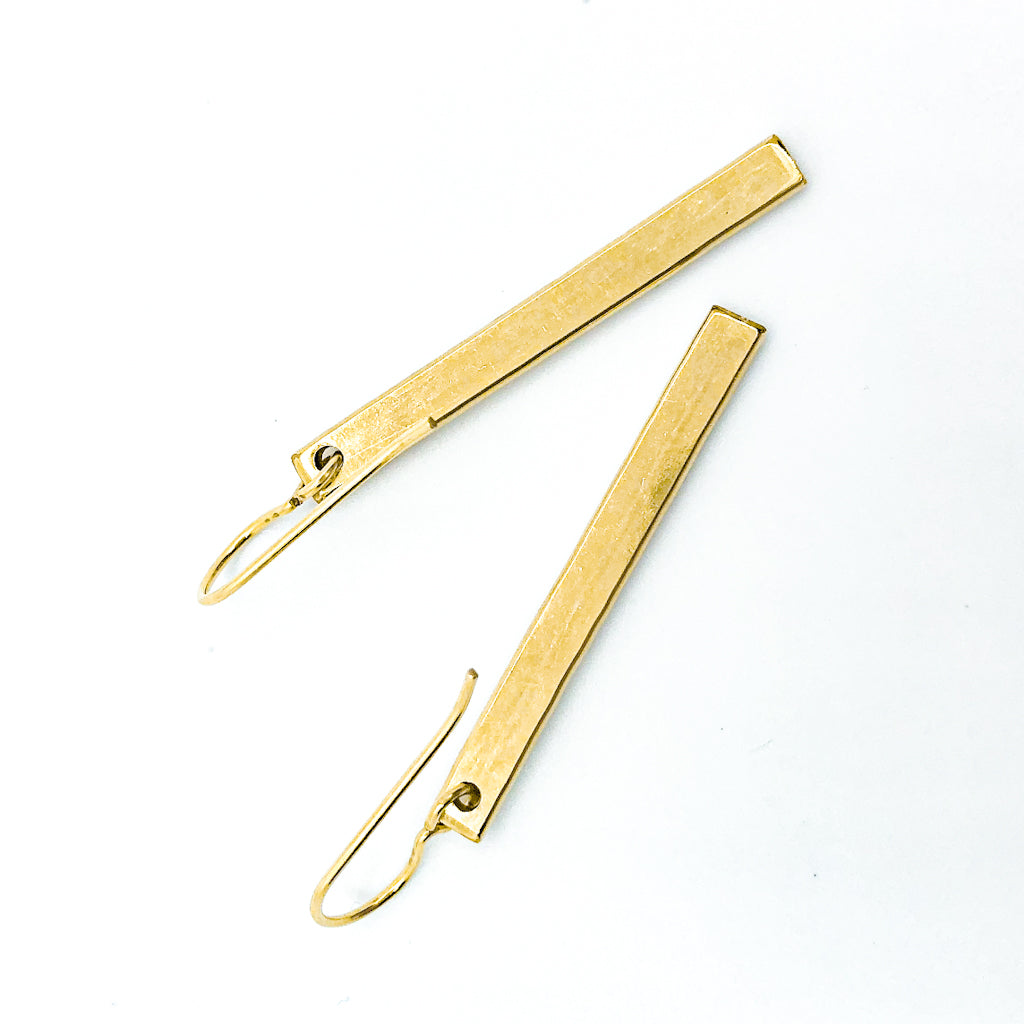 back side view of 14k Gold Filled Ball Pein Bar Earrings by Judie Raiford