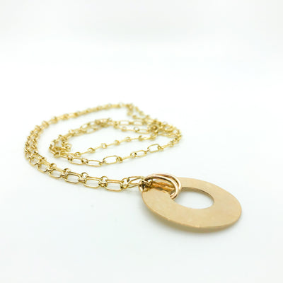 14k Gold Filled Ball Pein Hammered Flat Circle Necklace