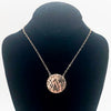 14k Gold Filled Ball Pein Flat Disc Lynne Necklace by Judie Raiford displayed on black mannequin bust