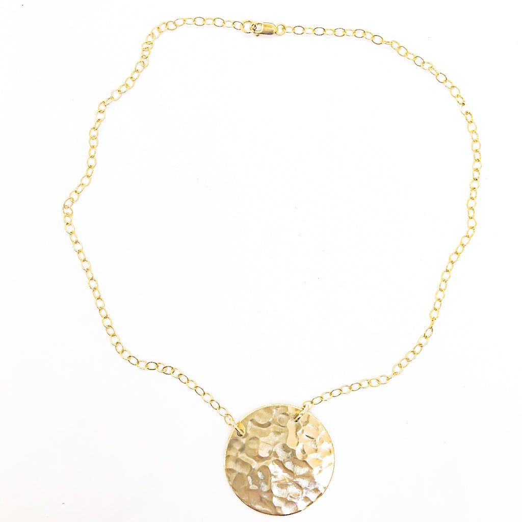 14k Gold Filled Ball Pein Flat Disc Lynne Necklace by Judie Raiford