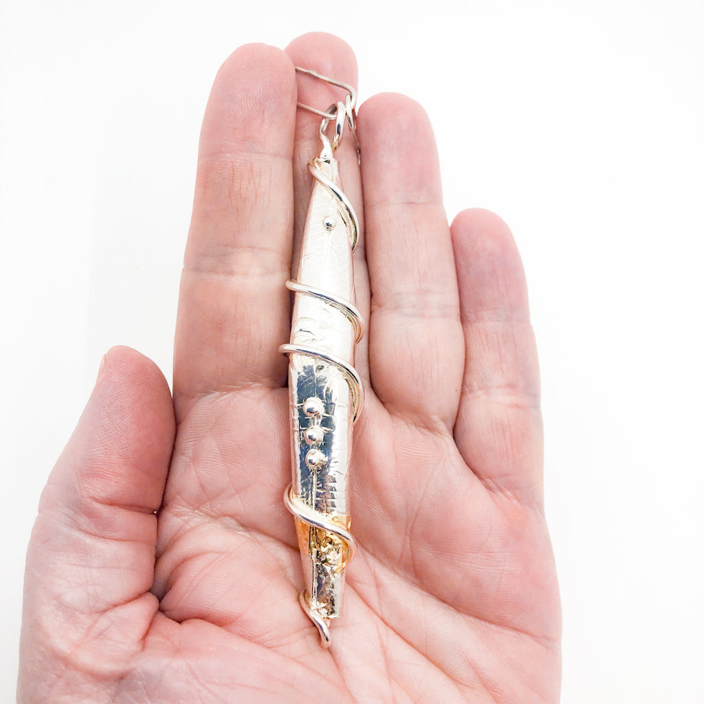 Sterling & 24k GG Pod Necklace on Handmade Chain