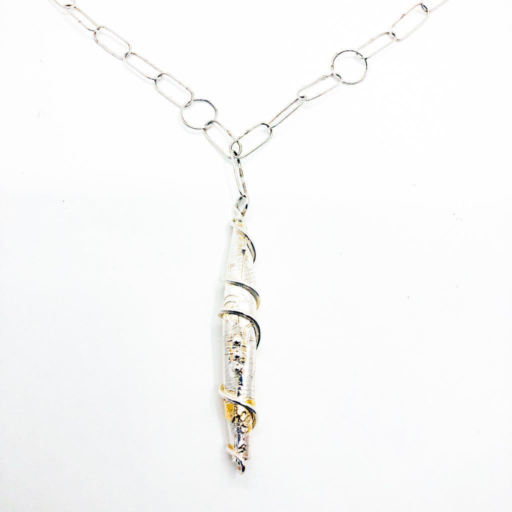 Sterling & 24k GG Pod Necklace on Handmade Chain