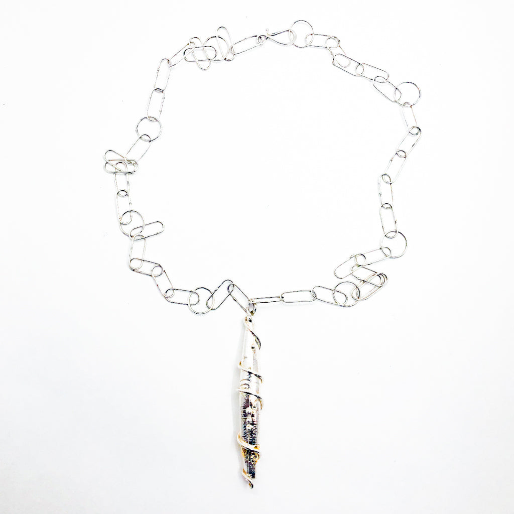 Sterling & 24k GG Pod Necklace on Handmade Chain