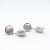 side angle front view of Sterling Irina Earrings with White Pearls by Judie Raiford