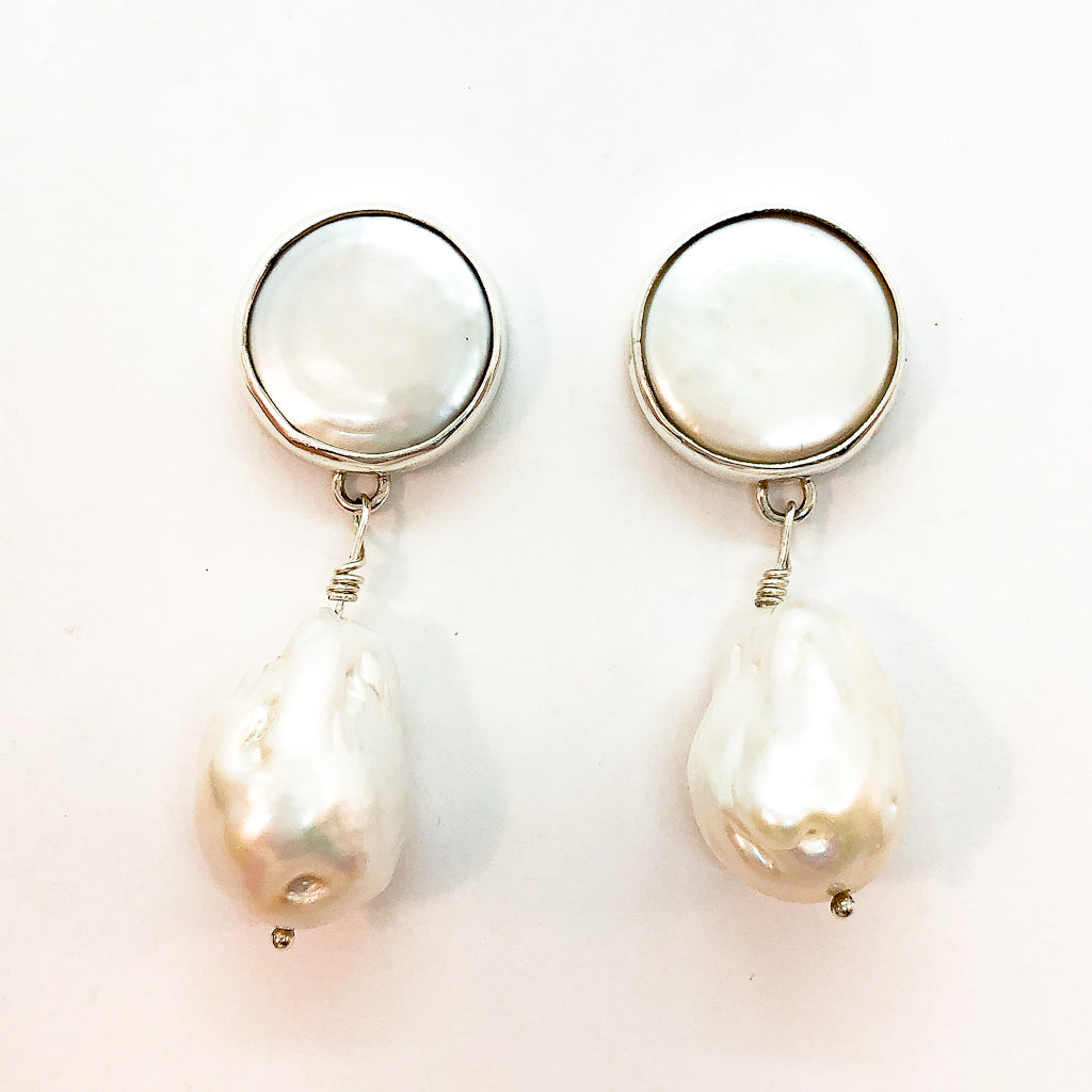 Sterling Irina Earrings with White Pearls by Judie Raiford