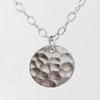 Sterling Ball Pein Textured Mini Flat Circle Disc Necklace