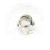back side view of size 7.5 Sterling, 14k, 22k Deckled Edge Coin Pearl Ring by Judie Raiford