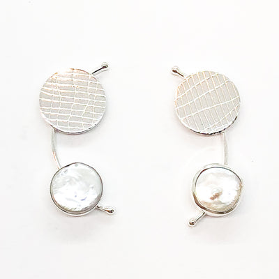 Sterling Silver Comet Earrings with White Coin Pearl by Judie Raiford