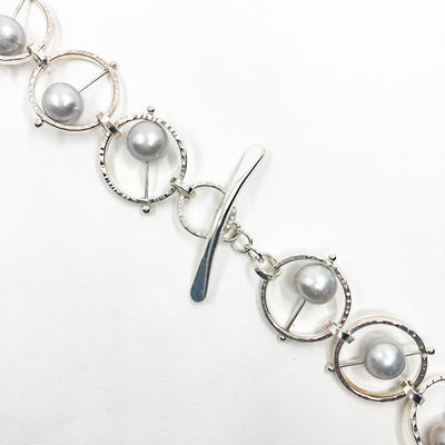 clasp detail of Sterling Not Naught Round Necklace with Gray Pearls by Judie Raiford