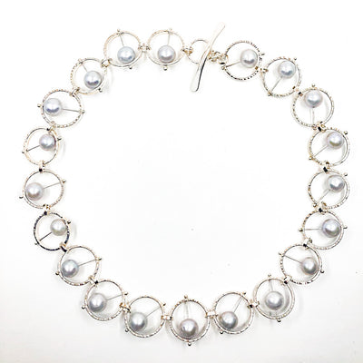 Sterling Not Naught Round Necklace with Gray Pearls by Judie Raiford