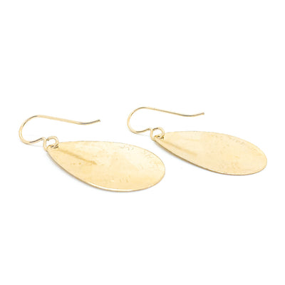 back angle view of 14k Gold Filled Mom's Hammer Flat Pear Earrings by Judie Raiford