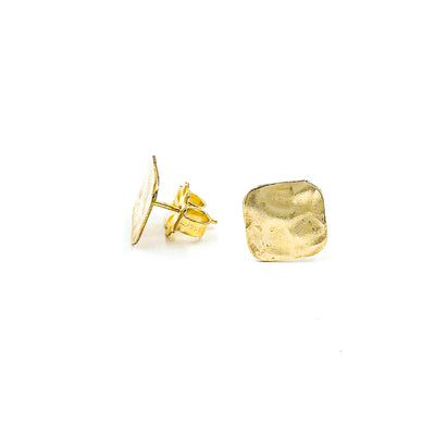 side angle view of 14k Gold Filled Mom's Hammered Square Stud Earrings by Judie Raiford