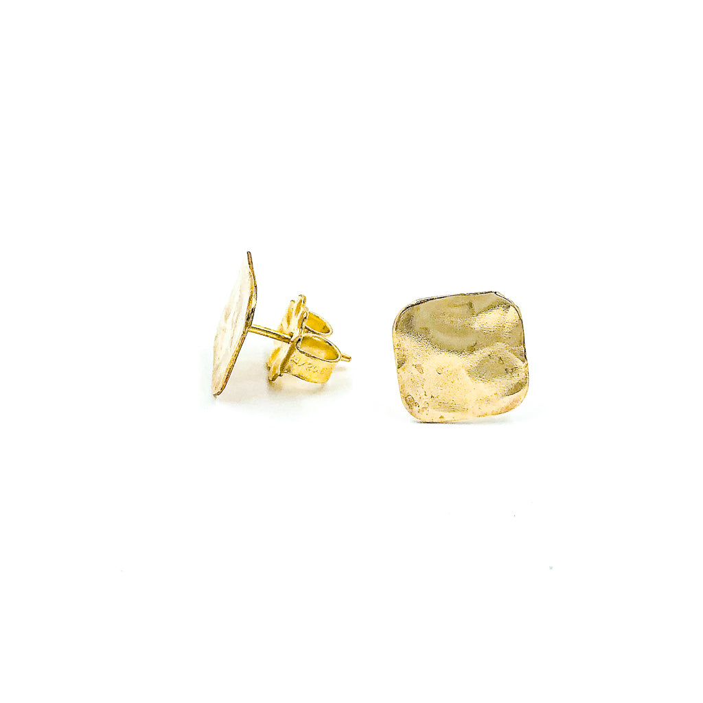 side angle view 14k Gold Filled Textured Circle Stud Earrings by Judie Raiford