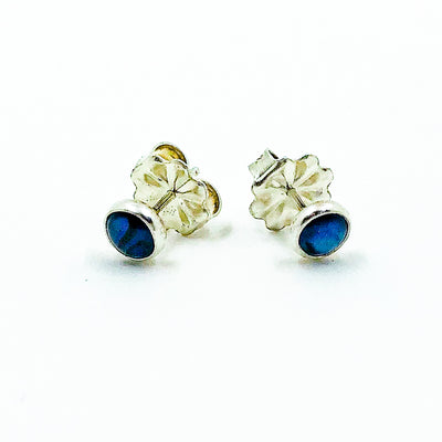 side angle view of 6mm Abalone Cabochon Stud Earrings by Judie Raiford