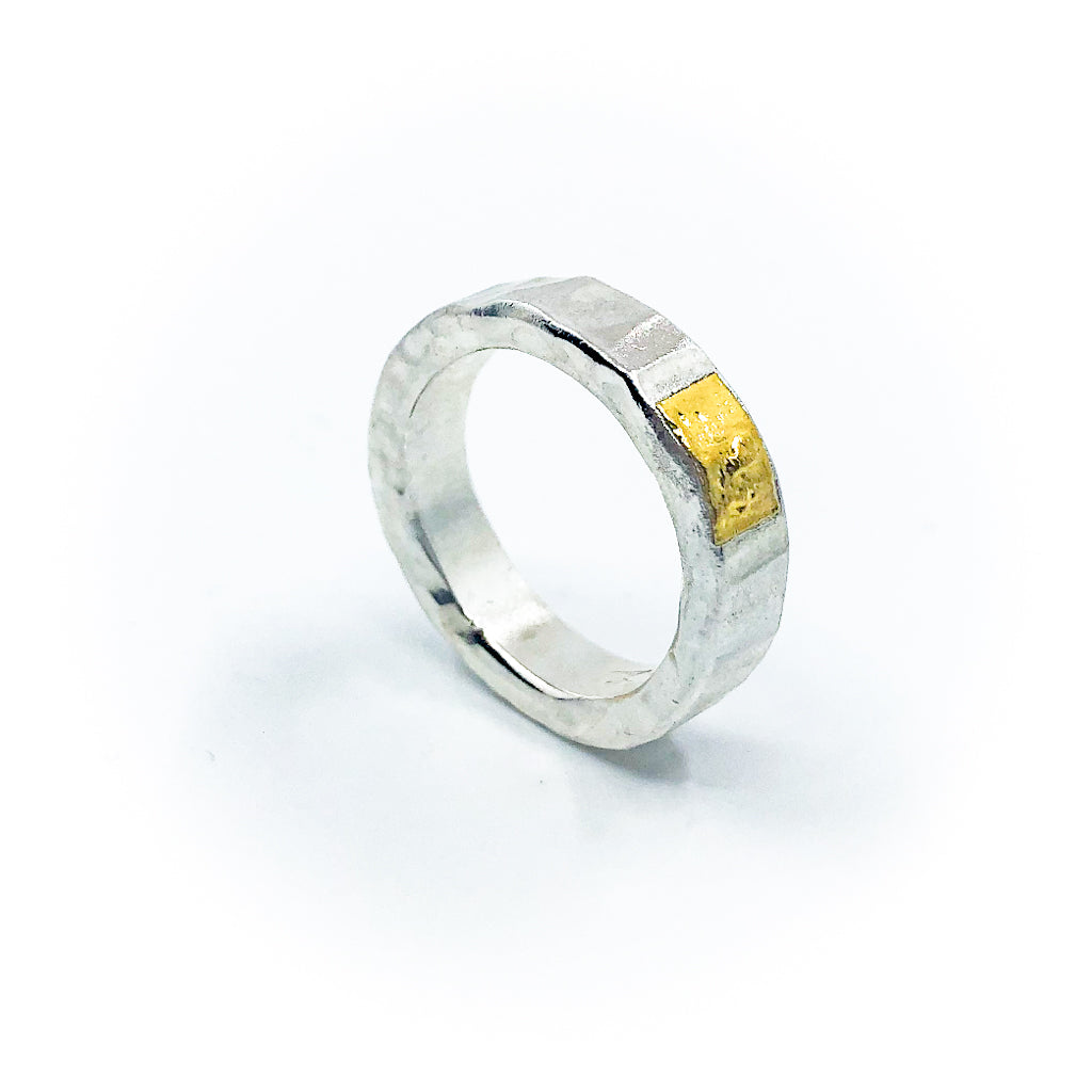 side angle view of size 9.75 Men's Sterling and 24k Chunky Monkey Band by Judie Raiford