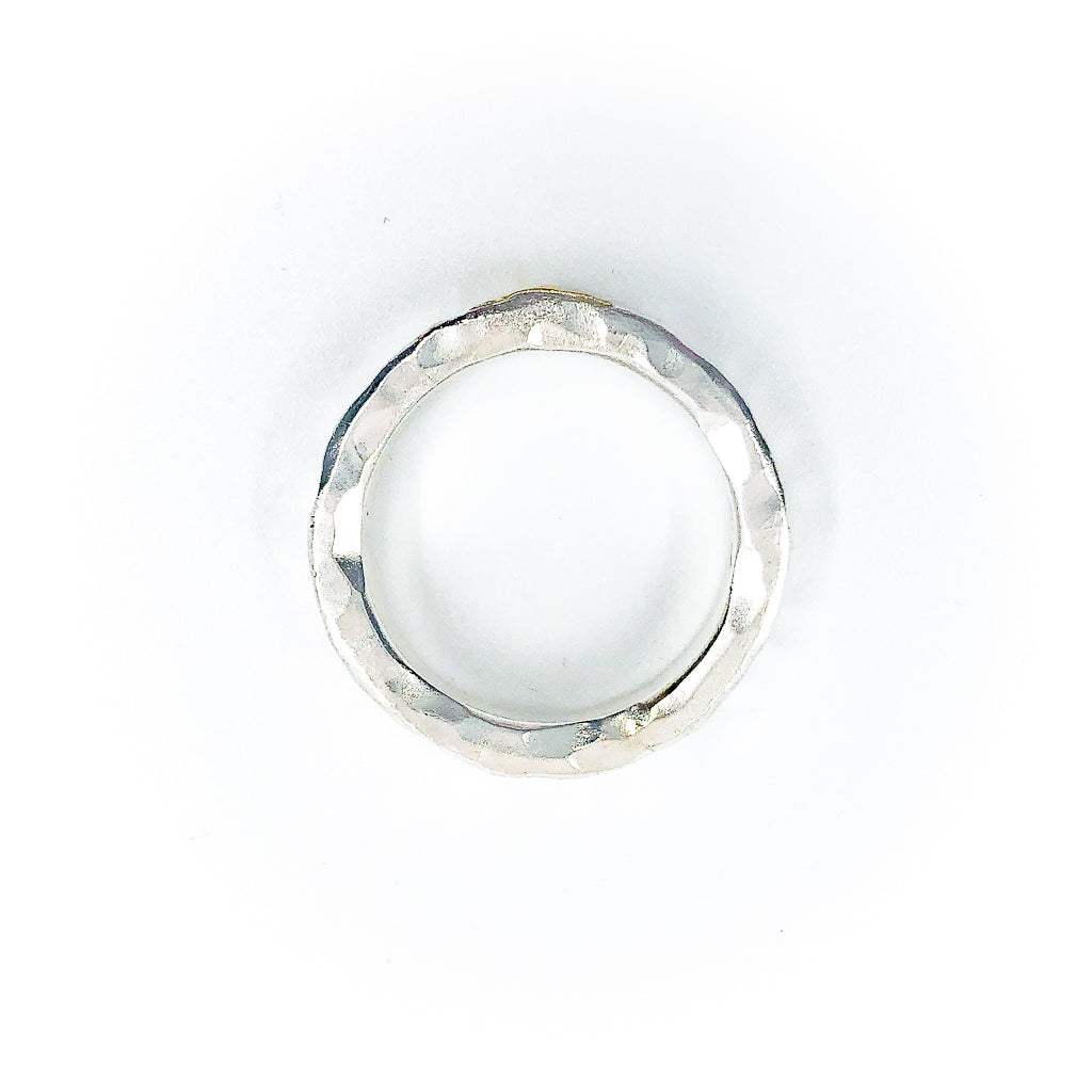 over top view of size 9.75 Men's Sterling and 24k Chunky Monkey Band by Judie Raiford